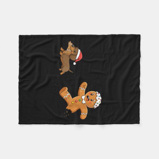 Gingerbread Cookie Chasing Dachshund Christmas Dog Fleece Deken (Voorkant (Horizontaal))