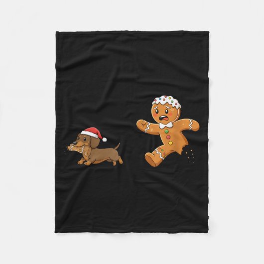 Gingerbread Cookie Chasing Dachshund Christmas Dog Fleece Deken (Voorkant)