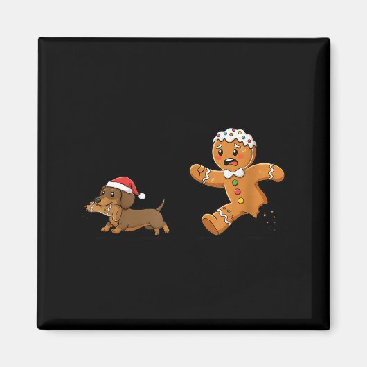 Gingerbread Cookie Chasing Dachshund Christmas Dog Magneet (Voorkant)