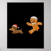 Gingerbread Cookie Chasing Dachshund Christmas Dog Poster (Voorkant)