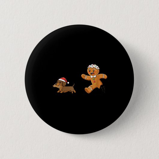Gingerbread Cookie Chasing Dachshund Christmas Dog Ronde Button 5,7 Cm (Voorkant)