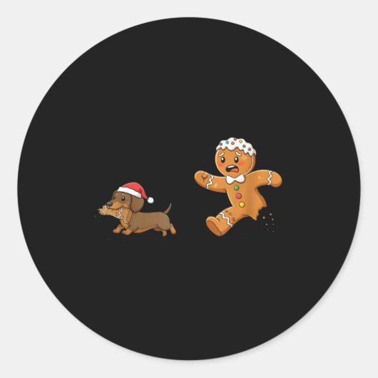 Gingerbread Cookie Chasing Dachshund Christmas Dog Ronde Sticker (Voorkant)