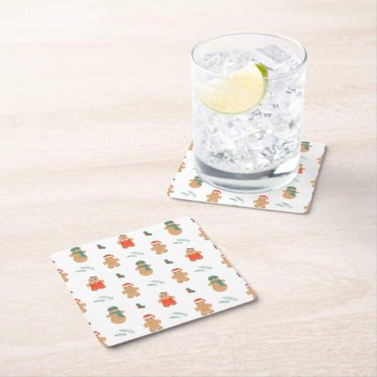 Gingerbread Cookie Christmas Pattern Kartonnen Onderzetters (Insitu)