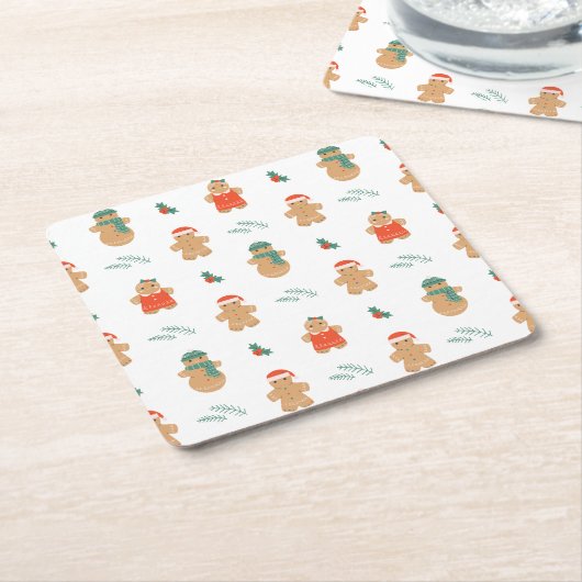 Gingerbread Cookie Christmas Pattern Kartonnen Onderzetters (Schuin)