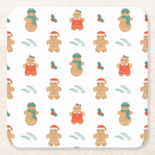 Gingerbread Cookie Christmas Pattern Kartonnen Onderzetters (Voorkant)