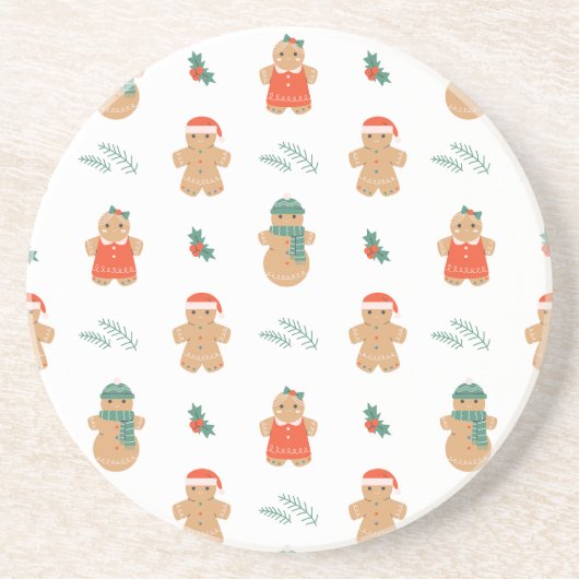 Gingerbread Cookie Christmas Pattern Zandsteen Onderzetter (Voorkant)