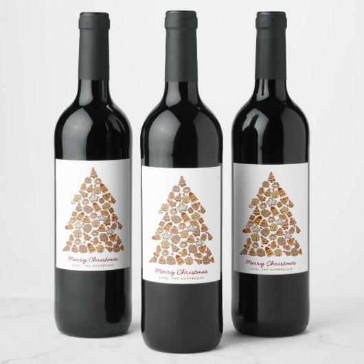 Gingerbread Cookie Christmas Tree Custom Wijn Etiket (Flessen)