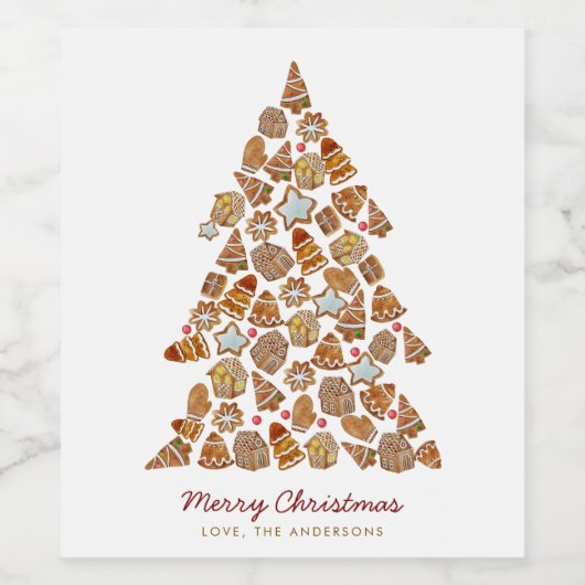 Gingerbread Cookie Christmas Tree Custom Wijn Etiket (Enkel label)