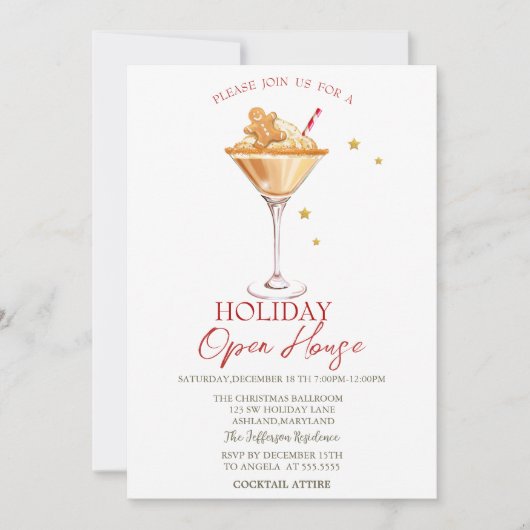 Gingerbread Cookie Cocktail Vakantie Open Huis Kaart (Voorkant)
