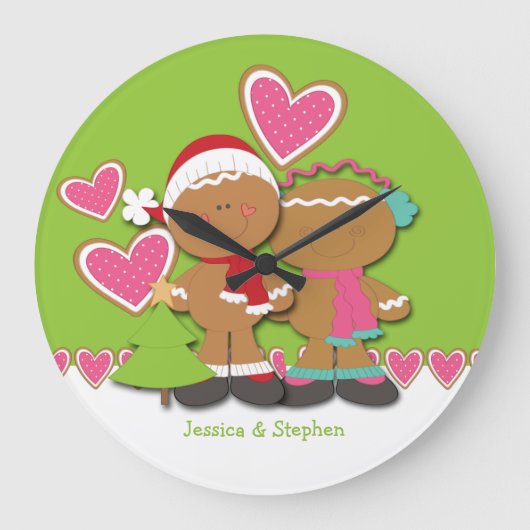 Gingerbread Cookie Couple Christmas Grote Klok (Voorkant)