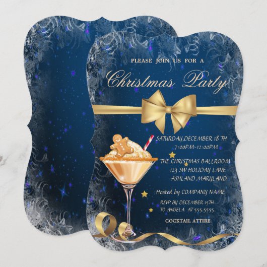 Gingerbread Cookie Drink Bow Blue Christmas Kaart (Voorkant / Achterkant)