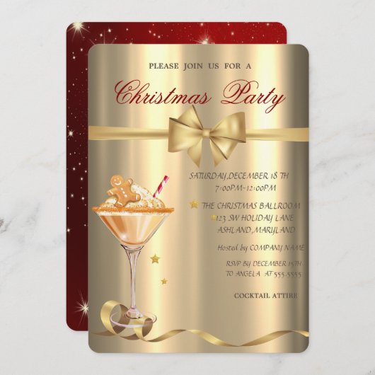Gingerbread Cookie Drink Bow Gold Kerstfeest Kaart (Voorkant / Achterkant)