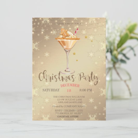 Gingerbread Cookie Drink Stars Gold Christmas Kaart (Staand voorkant)