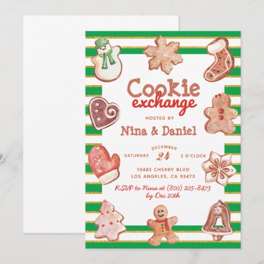 Gingerbread Cookie Exchange Kerstuitnodiging Kaart (Voorkant / Achterkant)