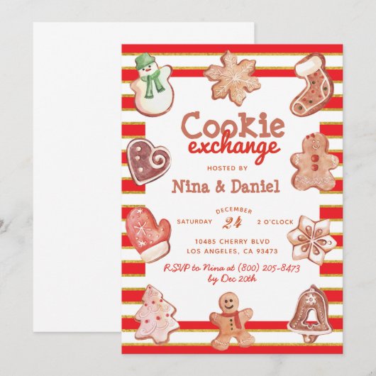 Gingerbread Cookie Exchange Kerstuitnodiging Kaart (Voorkant / Achterkant)