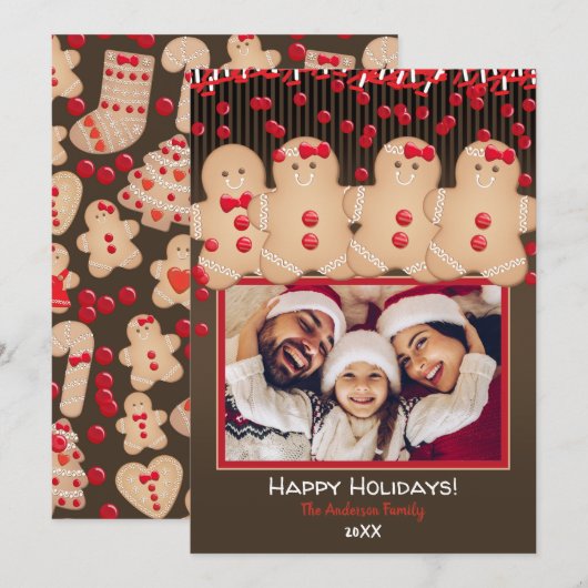 Gingerbread Cookie Familie Kerstvakantie Foto Kaart (Voorkant / Achterkant)
