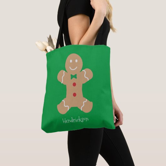 Gingerbread Cookie Man met aangepaste naam Tote Bag (Dichtbij)
