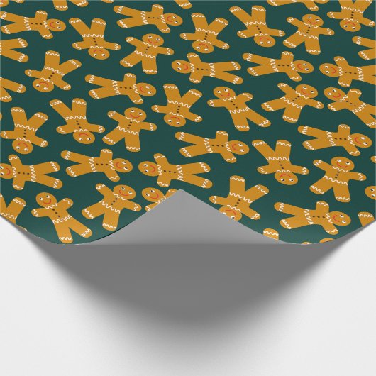 Gingerbread Cookie op groen Cadeaupapier (Hoek)