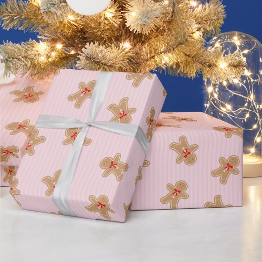 Gingerbread Cookie Pattern - Pink Christmas design Cadeaupapier (Feestdagen)