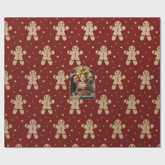 Gingerbread Cookie Personalized Christmas Photo Cadeaupapier (Vlak)