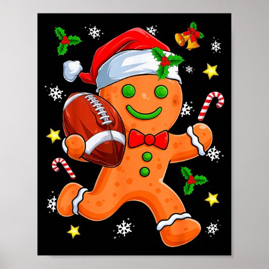 Gingerbread Cookie Playing Football Merry Christma Poster (Voorkant)