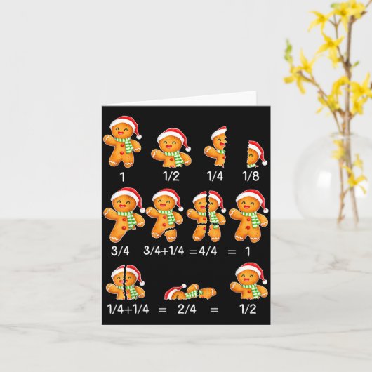 Gingerbread Cookie Santa Hat Fraction Math Teacher Kaart (Gele Bloem)