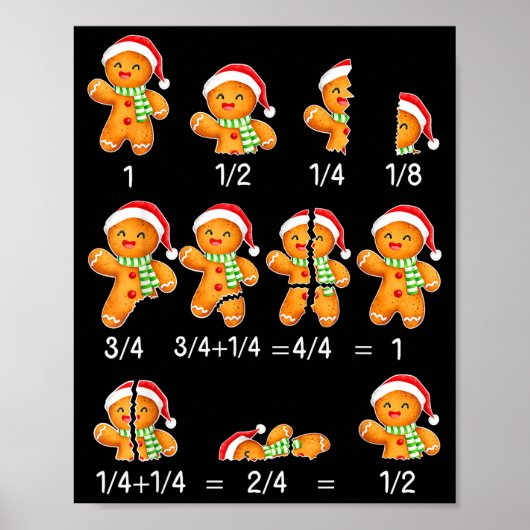 Gingerbread Cookie Santa Hat Fraction Math Teacher Poster (Voorkant)