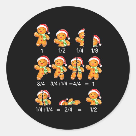 Gingerbread Cookie Santa Hat Fraction Math Teacher Ronde Sticker (Voorkant)