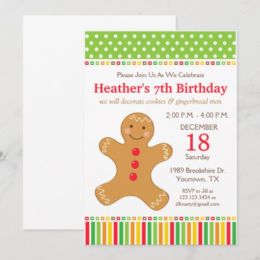 Gingerbread Cookie Verjaardagsfeestje Kaart (Voorkant / Achterkant)