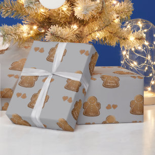 Gingerbread Cookie Voeg je Angel Dove Grijs toe Cadeaupapier