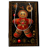  Gingerbread Cookie Zwart Rood Goud Kerst Medium Cadeauzakje (Voorkant)
