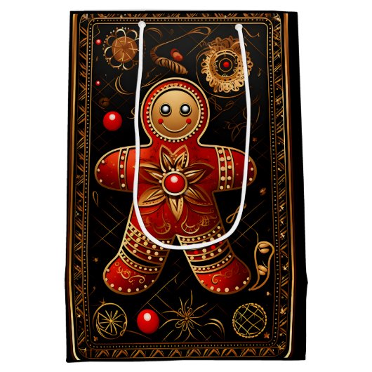  Gingerbread Cookie Zwart Rood Goud Kerst Medium Cadeauzakje (Achterkant)