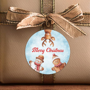 Gingerbread Cookies Blauwe Achtergrond Kerst Ronde Sticker
