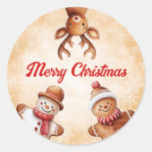 Gingerbread Cookies Bruine Achtergrond Kerst Ronde Sticker (Voorkant)