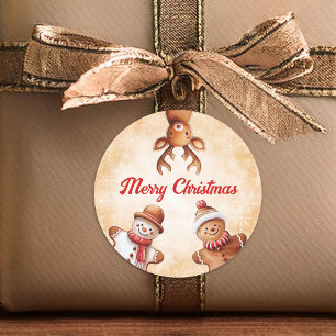 Gingerbread Cookies Bruine Achtergrond Kerst Ronde Sticker
