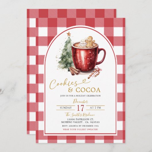 Gingerbread Cookies & Cocoa Holiday Invitation Kaart (Voorkant / Achterkant)