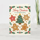 Gingerbread Cookies en Holly Berries Kerstmis Feestdagen Kaart (Voorkant)