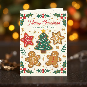 Gingerbread Cookies en Holly Berries Kerstmis Feestdagen Kaart