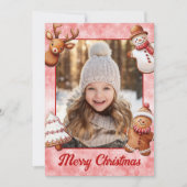 Gingerbread Cookies Foto Lijst Rode Achtergrond Feestdagenkaart (Voorkant)