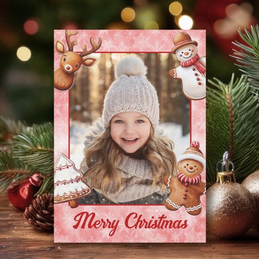 Gingerbread Cookies Foto Lijst Rode Achtergrond Feestdagenkaart