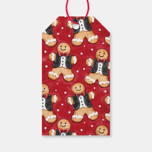 Gingerbread Cookies in Tuxedos Kerstmis Cadeaulabel (Achterkant)