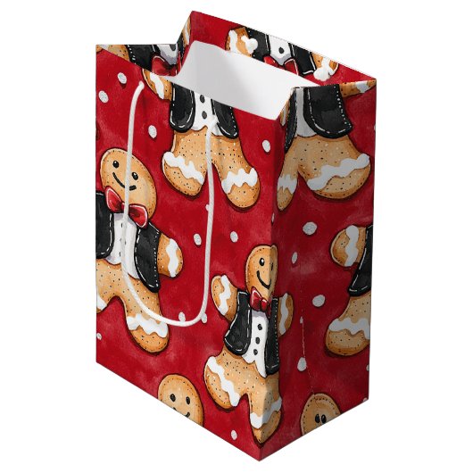 Gingerbread Cookies in Tuxedos Kerstmis Medium Cadeauzakje (Voorkant Gekanteld)