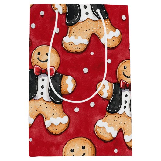 Gingerbread Cookies in Tuxedos Kerstmis Medium Cadeauzakje (Voorkant)