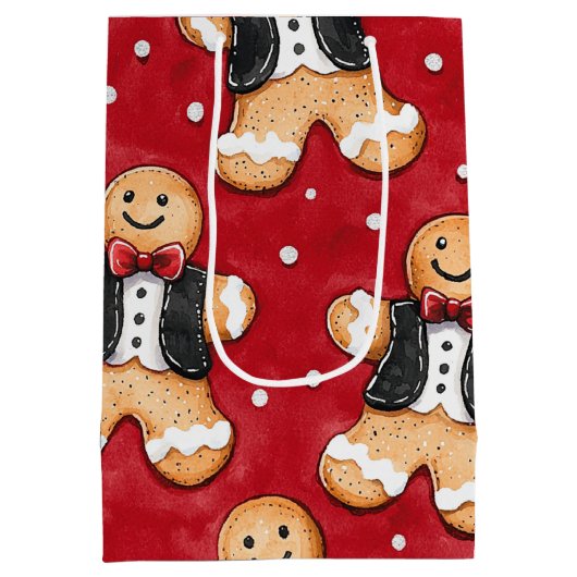 Gingerbread Cookies in Tuxedos Kerstmis Medium Cadeauzakje (Achterkant)