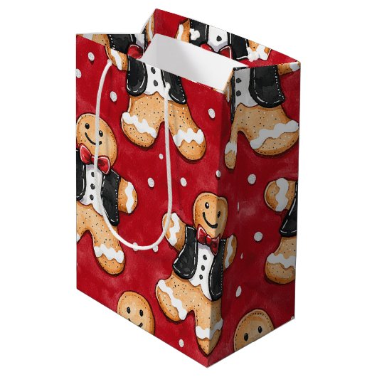Gingerbread Cookies in Tuxedos Kerstmis Medium Cadeauzakje (Achterkant Gekanteld)