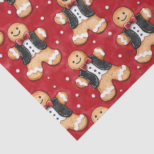 Gingerbread Cookies in Tuxedos Kerstmis Tissuepapier (Detail)