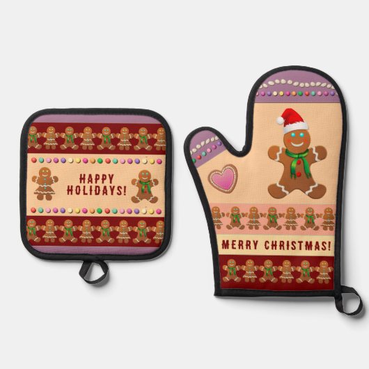 Gingerbread Cookies kerstfeest Ovenwant & Pannenlap Set (Voorkant)