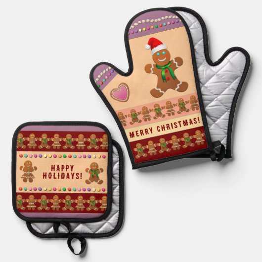 Gingerbread Cookies kerstfeest Ovenwant & Pannenlap Set (Voorkant / Achterkant)