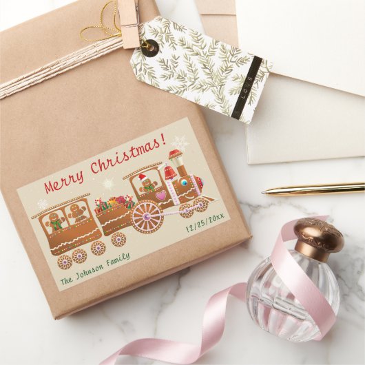 Gingerbread Cookies' Merry Christmas Train Cartoon Rechthoekige Sticker (Geschenken)