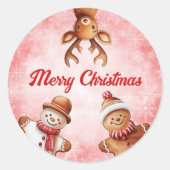 Gingerbread Cookies Rode achtergrond Kerst Ronde Sticker (Voorkant)
